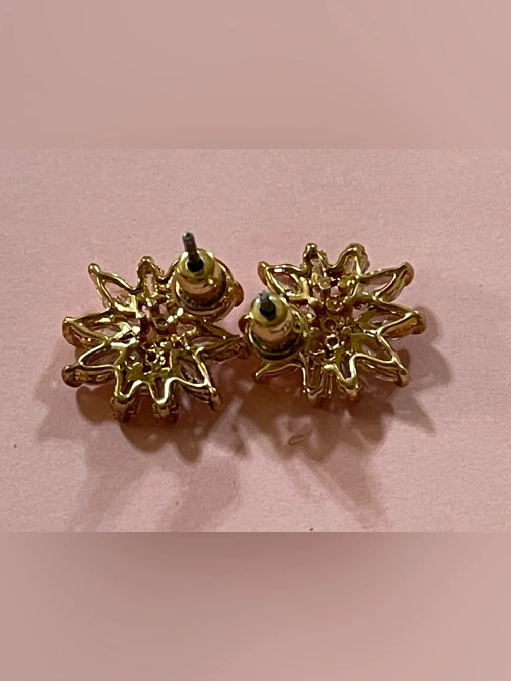 Gold Tone Clear Cubic Zirconia Pierced Earrings #9603